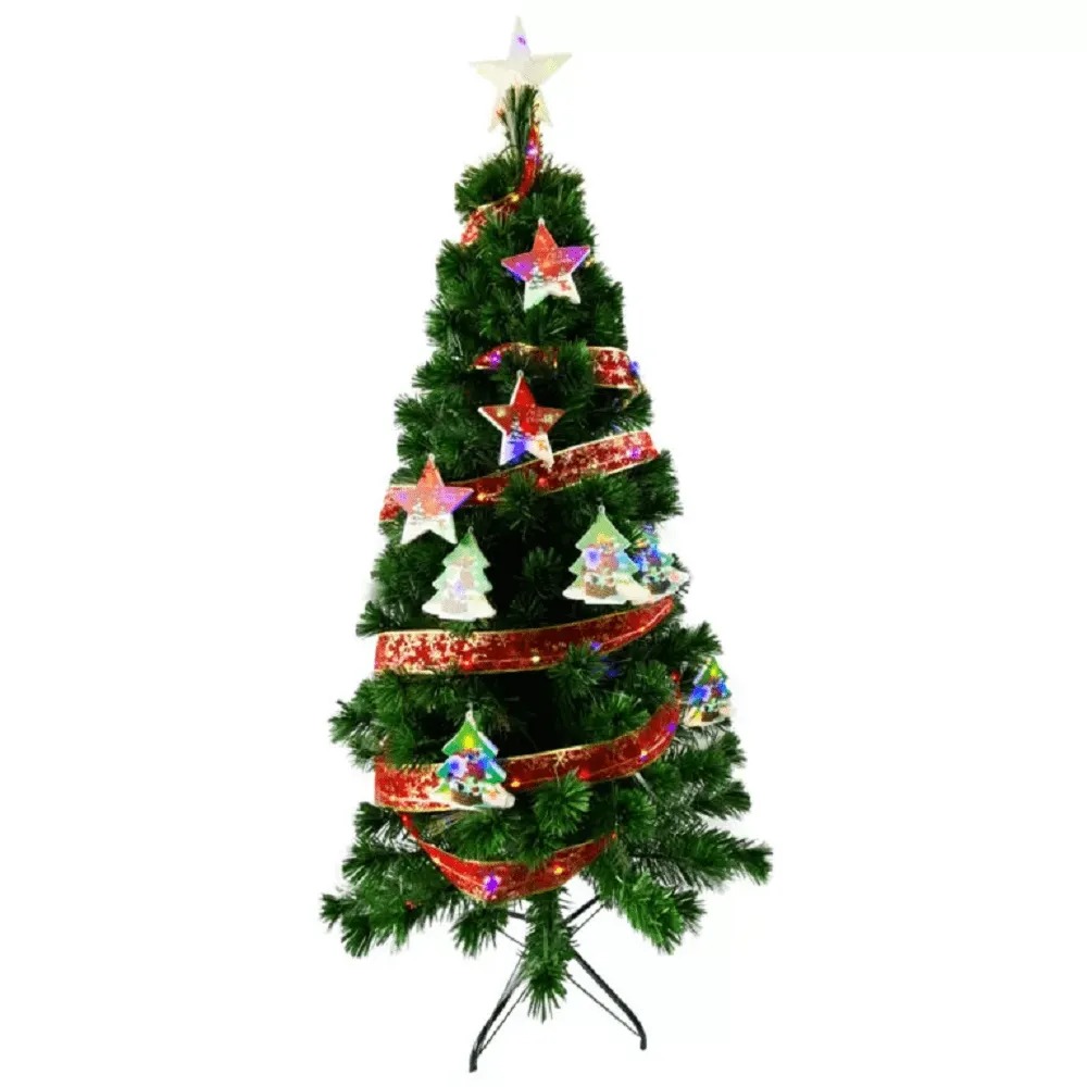 Árvore de Natal de Fibra Ótica com Estrelas e Fita Luminosa 1,5m